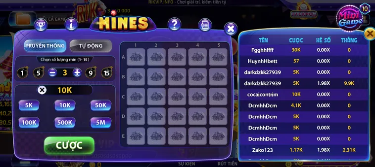 Chinh Phục Kho Báu Dưới Mìn Trong Minigame Mines Tại RikVip Siêu Hấp Dẫn