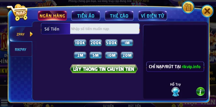 Nạp Tiền Qua Tài Khoản Ngân Hàng Vào RikVip Siêu Tốc Nhận Khuyến Mãi Khủng Mỗi Ngày Cho Game Thủ
