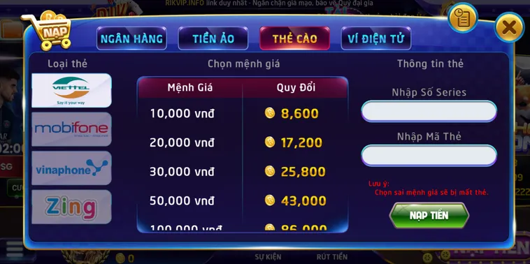Hướng Dẫn Cách Nạp Tiền RikVip Siêu Tốc Nhận Khuyến Mãi Khủng Mỗi Ngày Cho Game Thủ